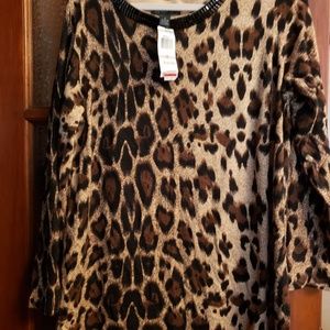 INC Animal print sweater with beaded neck